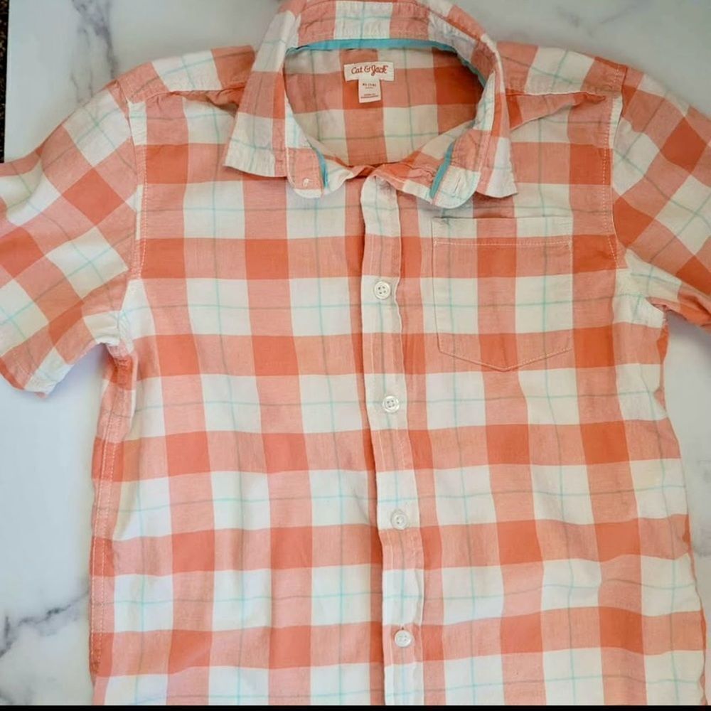 Big kid boys youth plaid xl 16 sherbert short sleeve collared dress shirt spring